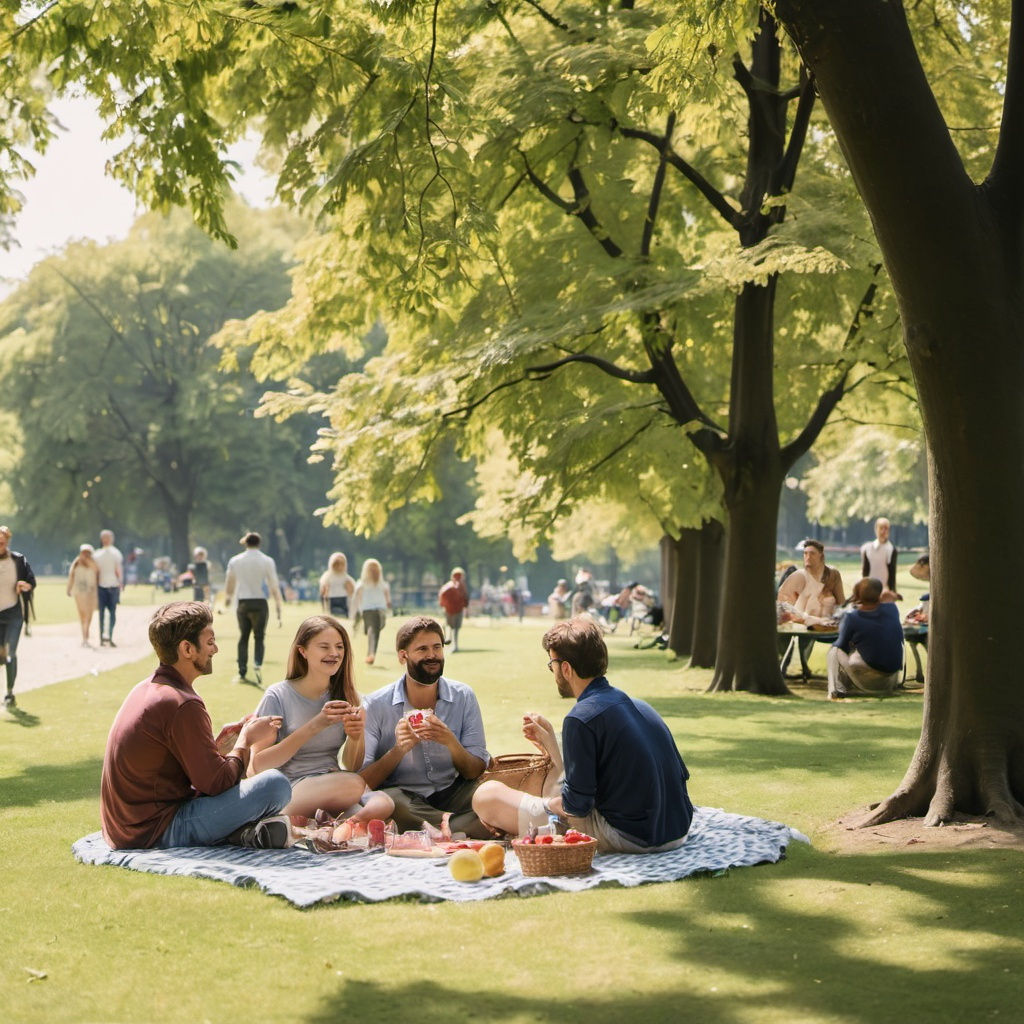 People in a park having a picnic