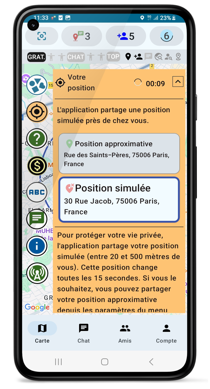 Simulation de localisation pour la confidentialité