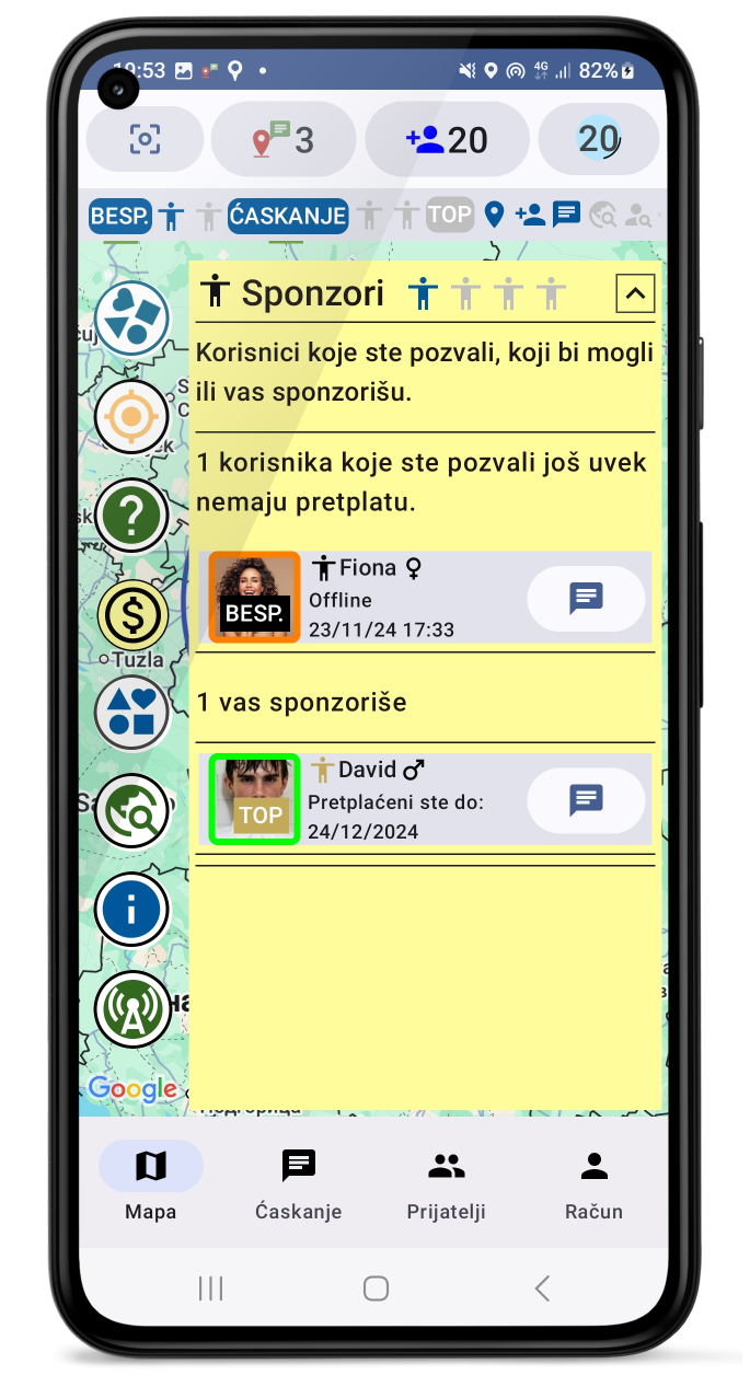 Besplatno korišćenje aplikacije sa dva prijatelja - sponzora